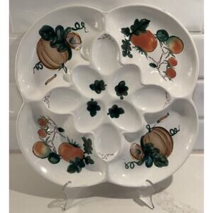 Vtg 1950s Ucago Deviled Egg Plate Ceramic Vegetable Hand painted Divided Platter